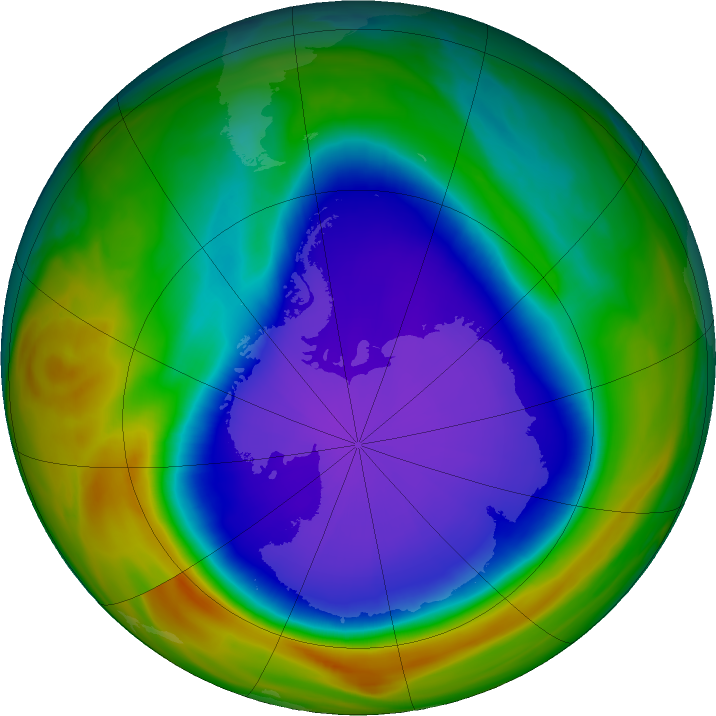 Antarctic ozone map for 02 October 2018